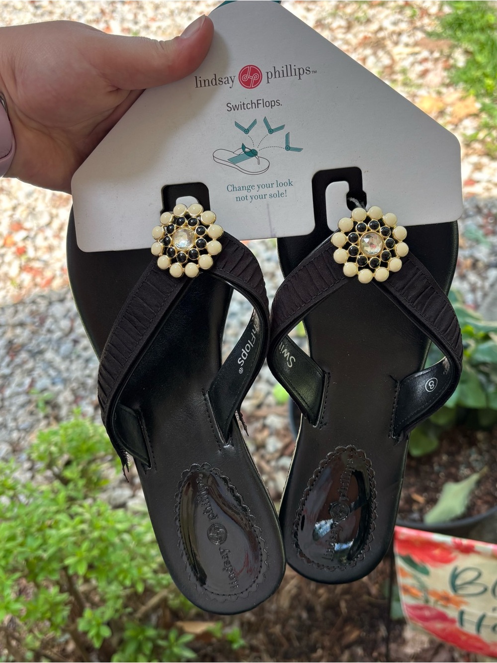 Lindsay Phillips Black Janet Floral Jewel SwitchFlops Flip Flops